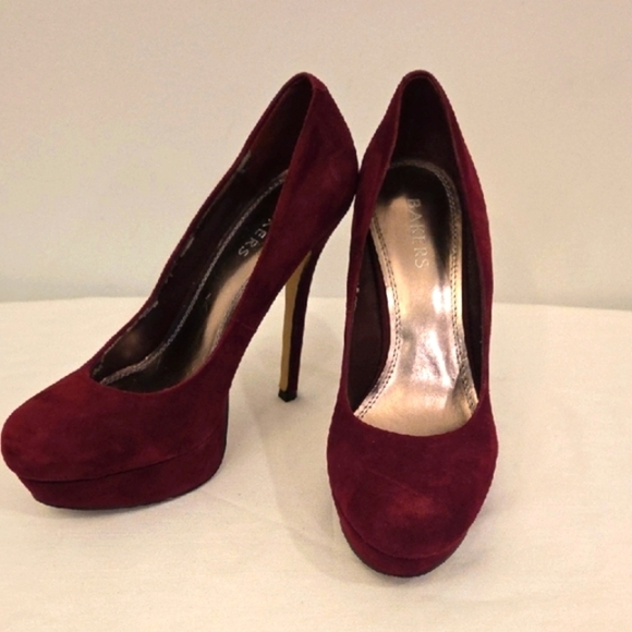Bakers Shoes - Bakers Maroon Suede Platform Heels Size 9